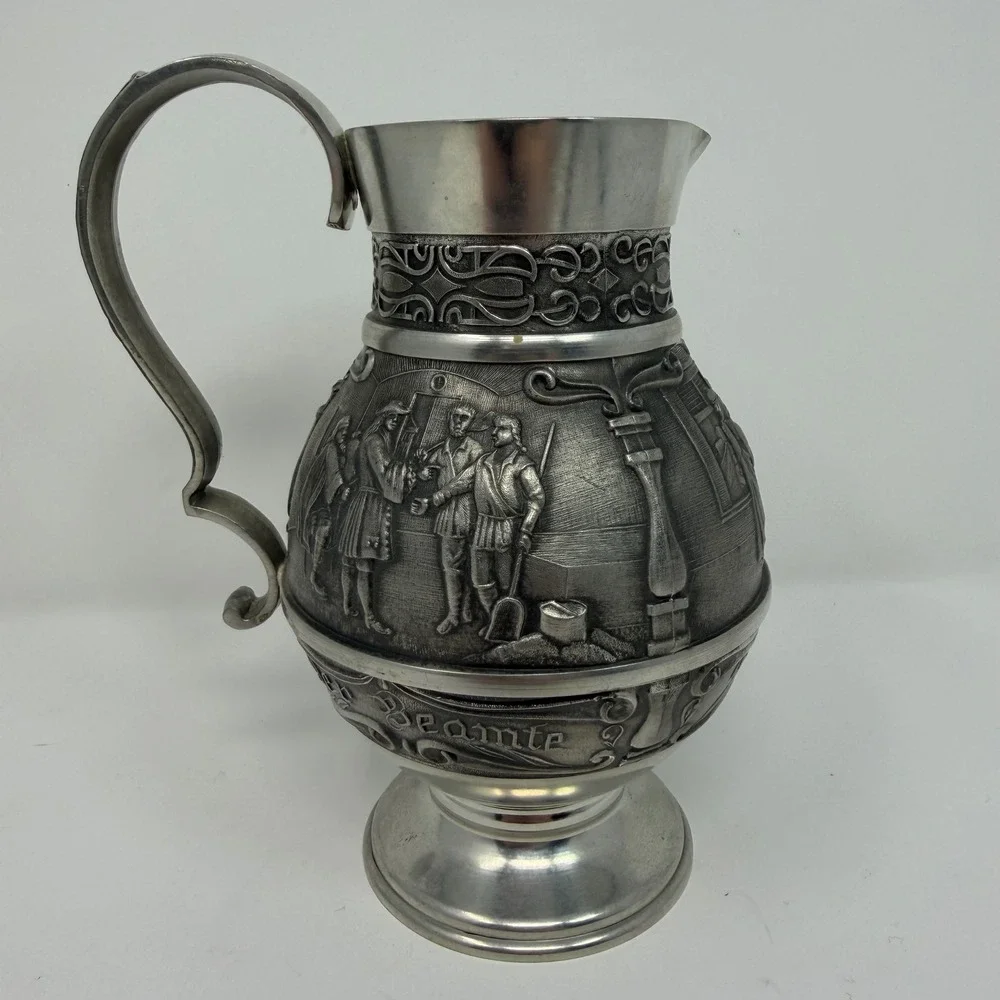 Vintage Pewter Pitcher Stein Collectible‎ German Scene 95% Pewter Grenningloh